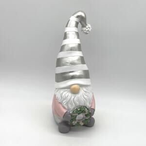 New Pink & Silver Metallic Resin 14" Christmas Gnome With Wreath